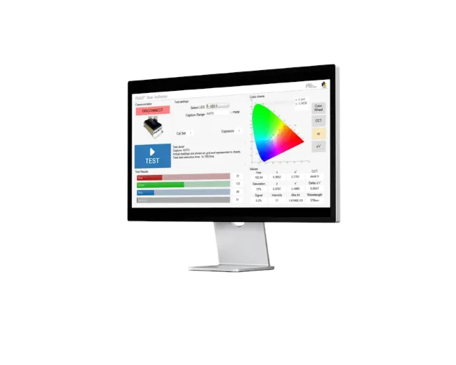 カラーチャート結果を表示するFeasa LEDテストソフトウェア
